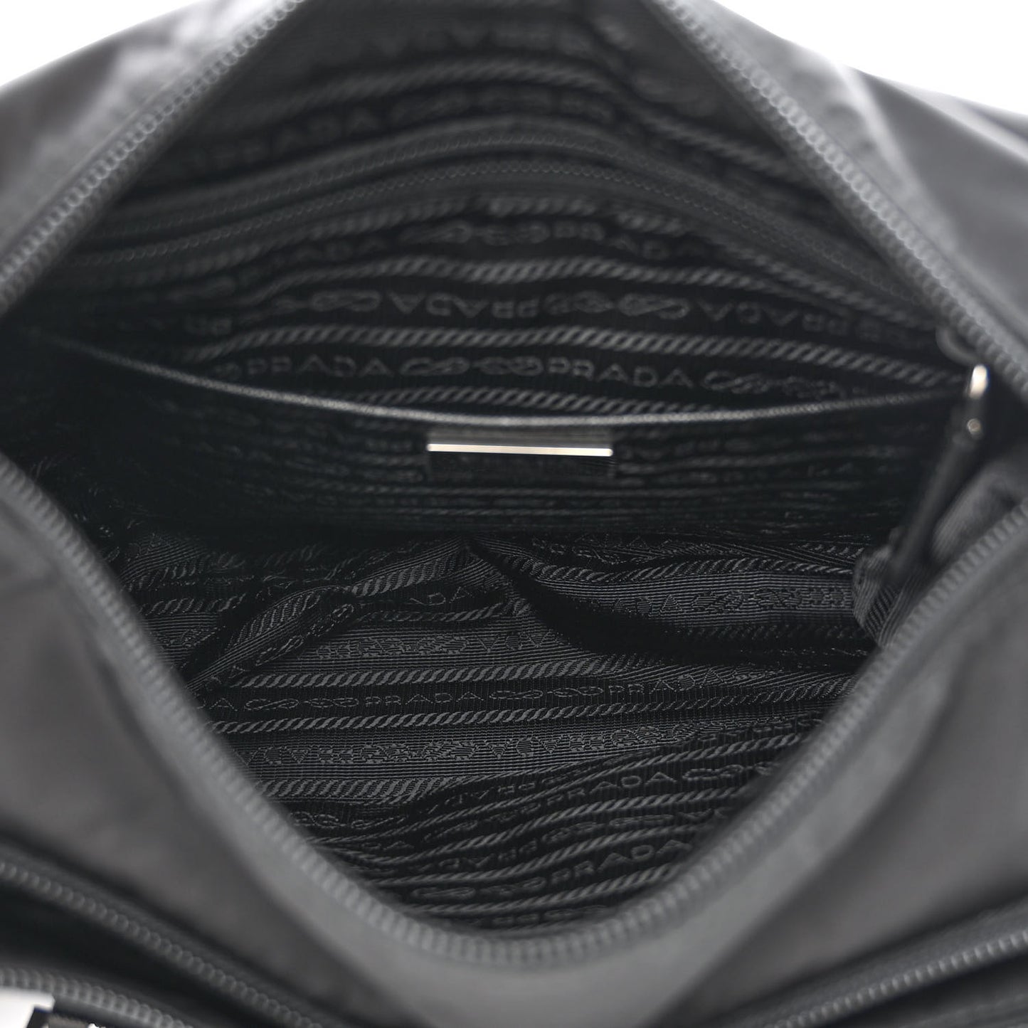 Re-Nylon Vela Saffiano Pocket Double Buckle Messenger Shoulder Bag Black