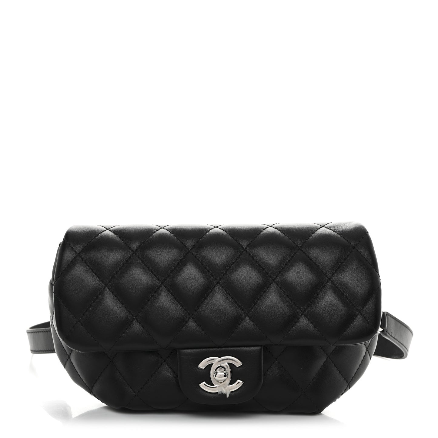 Calfskin Quilted CC Uniform Flap Belt Bag Black