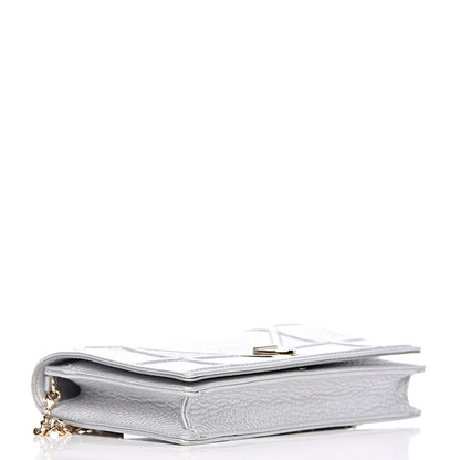 Christian Dior Metallic Grained Calfskin Diorama Wallet on Chain Pouch Silver 4 of 10