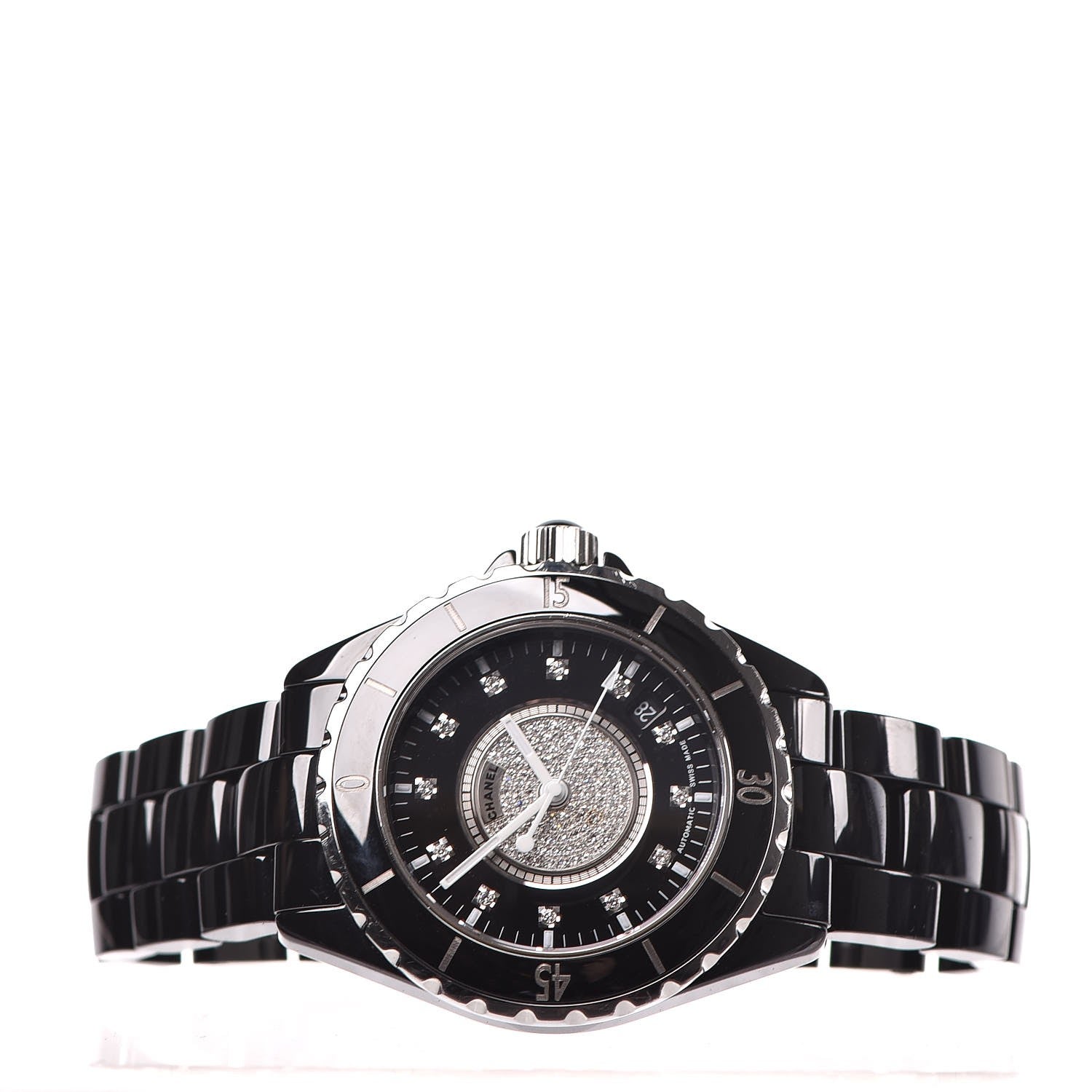 Chanel Stainless Steel Ceramic Diamond Dial 38mm J12 Automatic Watch Black 3 of 8