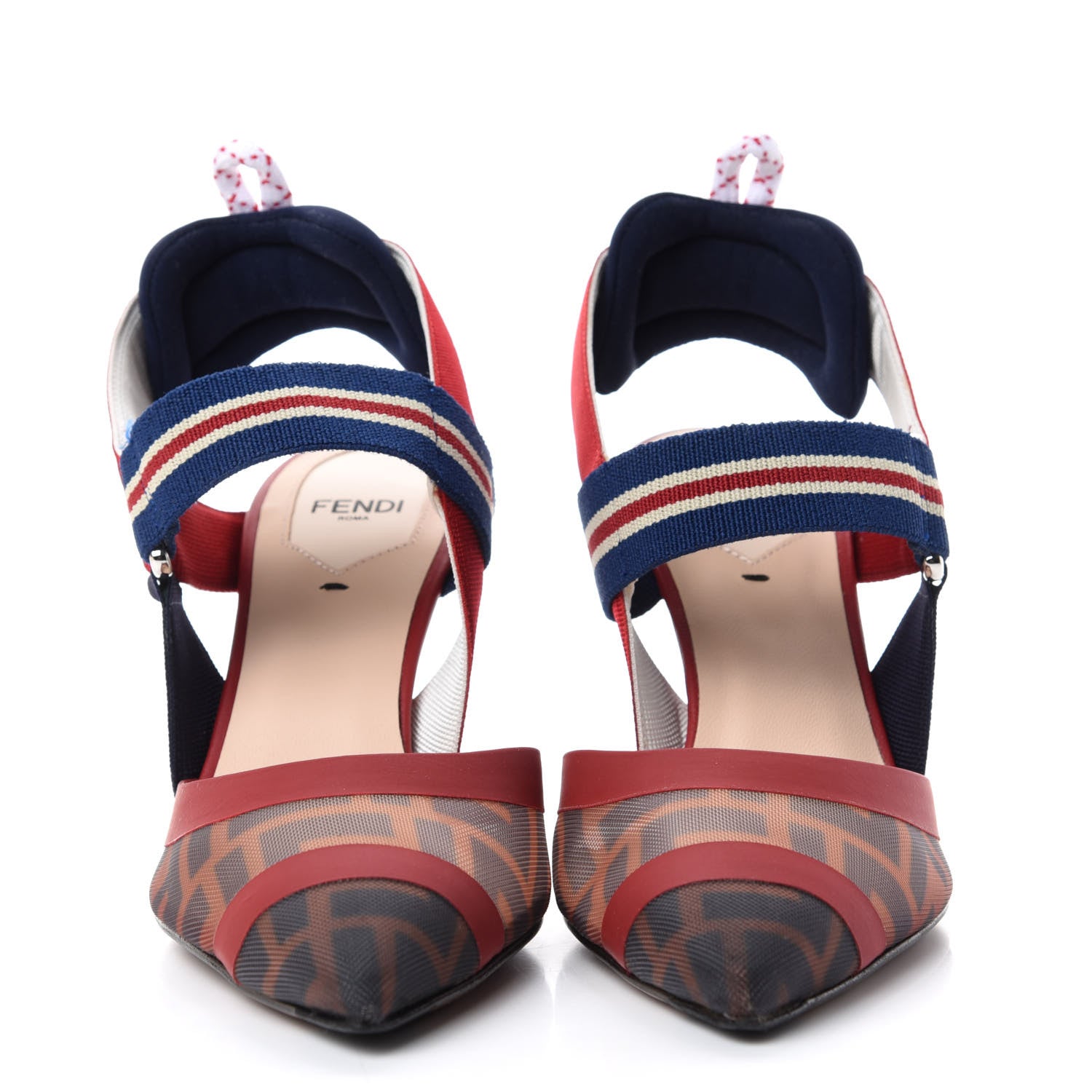 Fendi Technical Mesh FF Colibri 85mm Slingback Pumps 36 Tobacco Moro Zaffiro Ciliegia Rosso 2 of 10