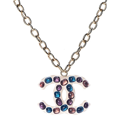 Chanel Beaded Large CC Pendant Necklace Gold Multicolor 1 of 5