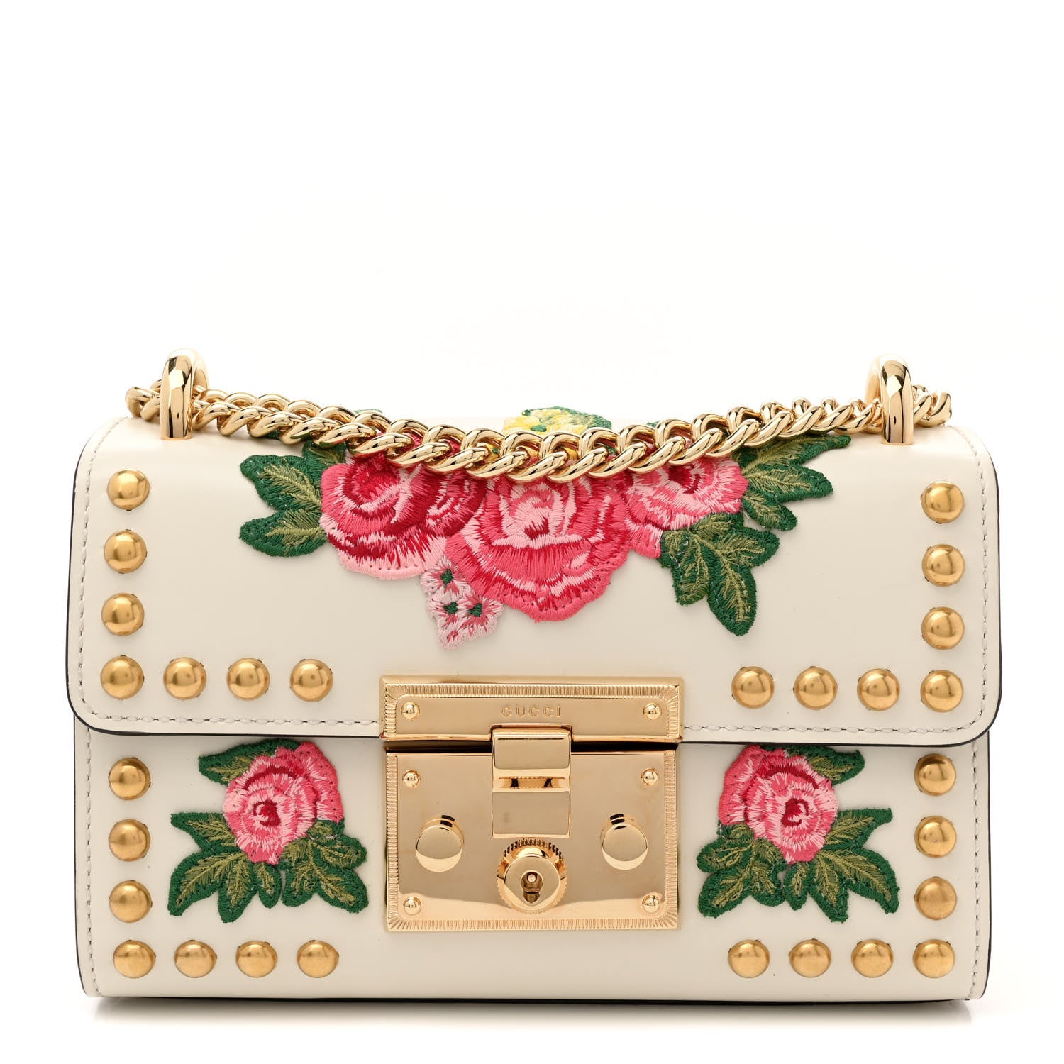 Gucci Calfskin Floral Embroidered Small Padlock Shoulder Bag White 1 of 11