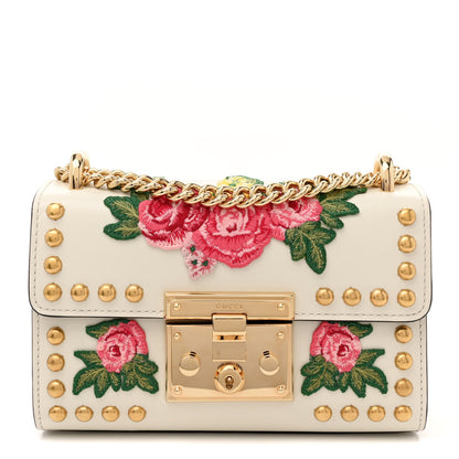 Gucci Calfskin Floral Embroidered Small Padlock Shoulder Bag White 1 of 11