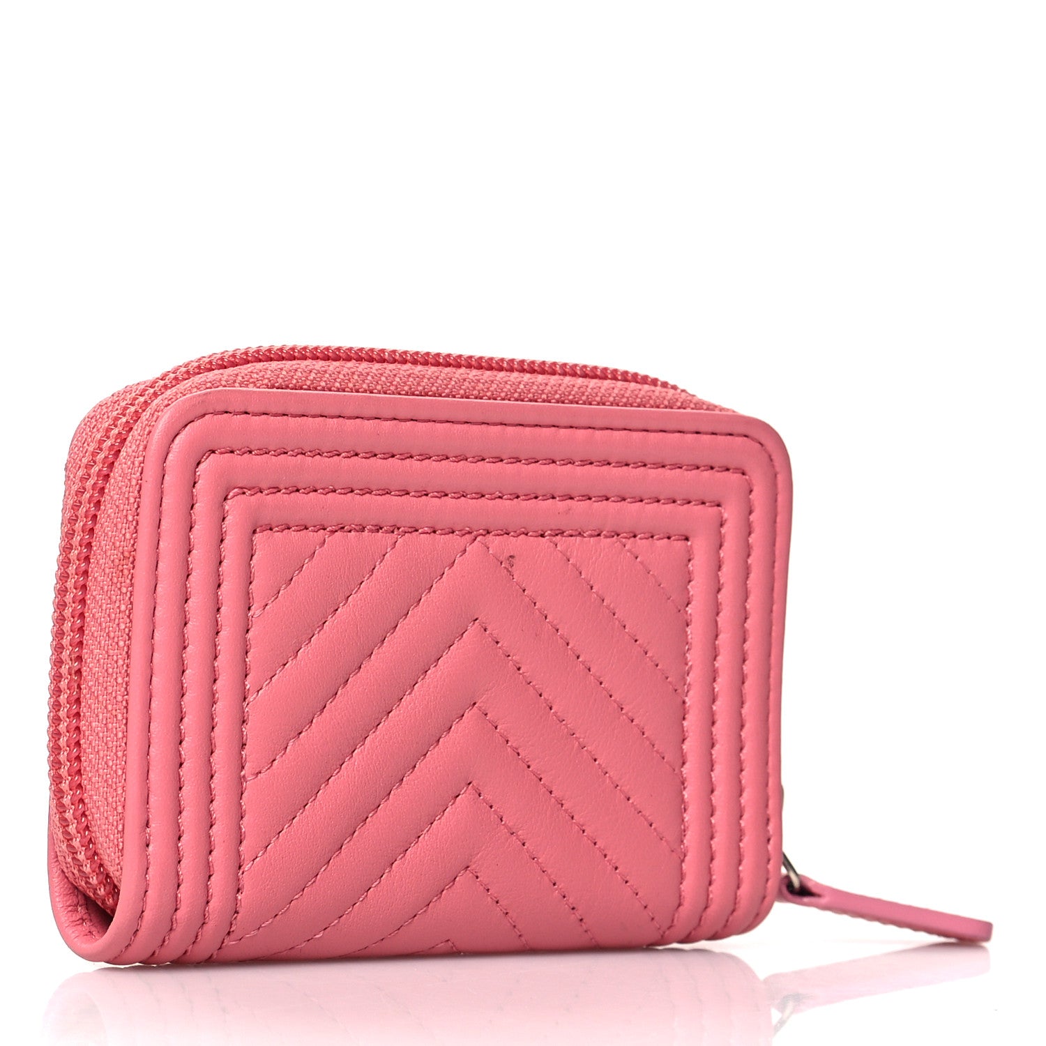 Chanel Calfskin Chevron Quilted Zip Around Boy Coin Purse Wallet Pink 3 of 9