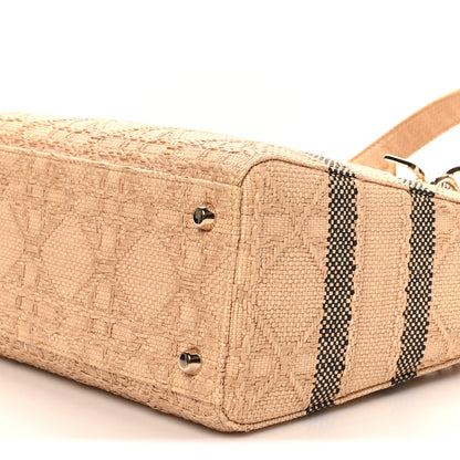 Christian Dior Raffia Woven Cannage Embroidered Medium Lady D-Lite Natural Black 10 of 10