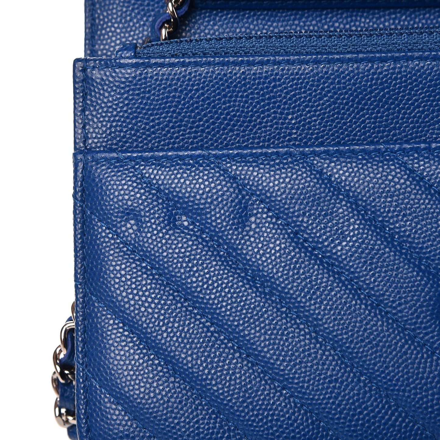 Caviar Chevron Quilted Wallet On Chain WOC Bright Blue