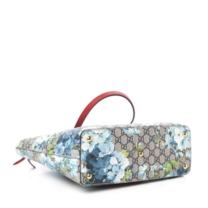 Gucci GG Supreme Monogram Blooms Medium Zippered Bucket Tote Beige Blue Navy Hibiscus Red 4 of 10