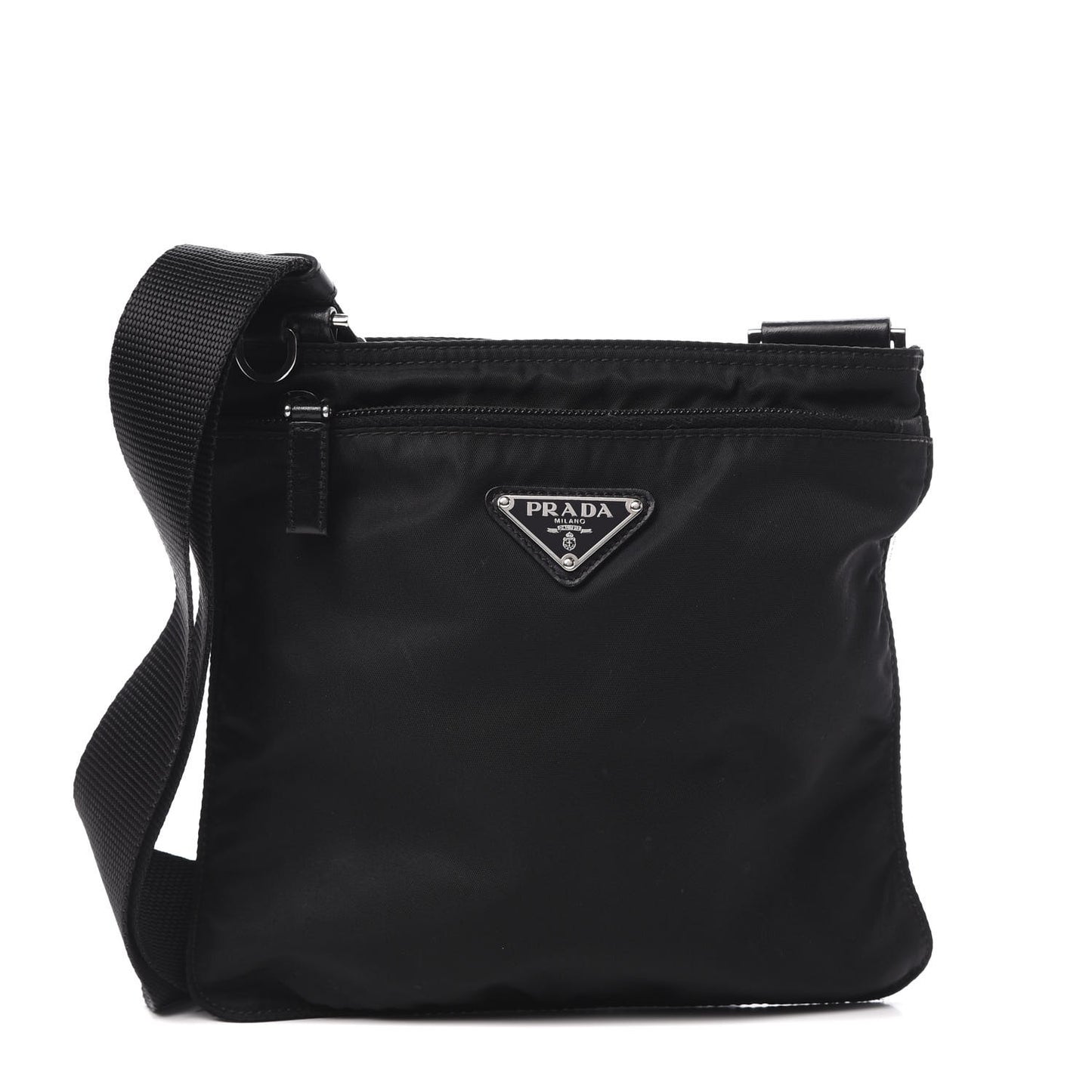 Nylon Flat Messenger Bag Black