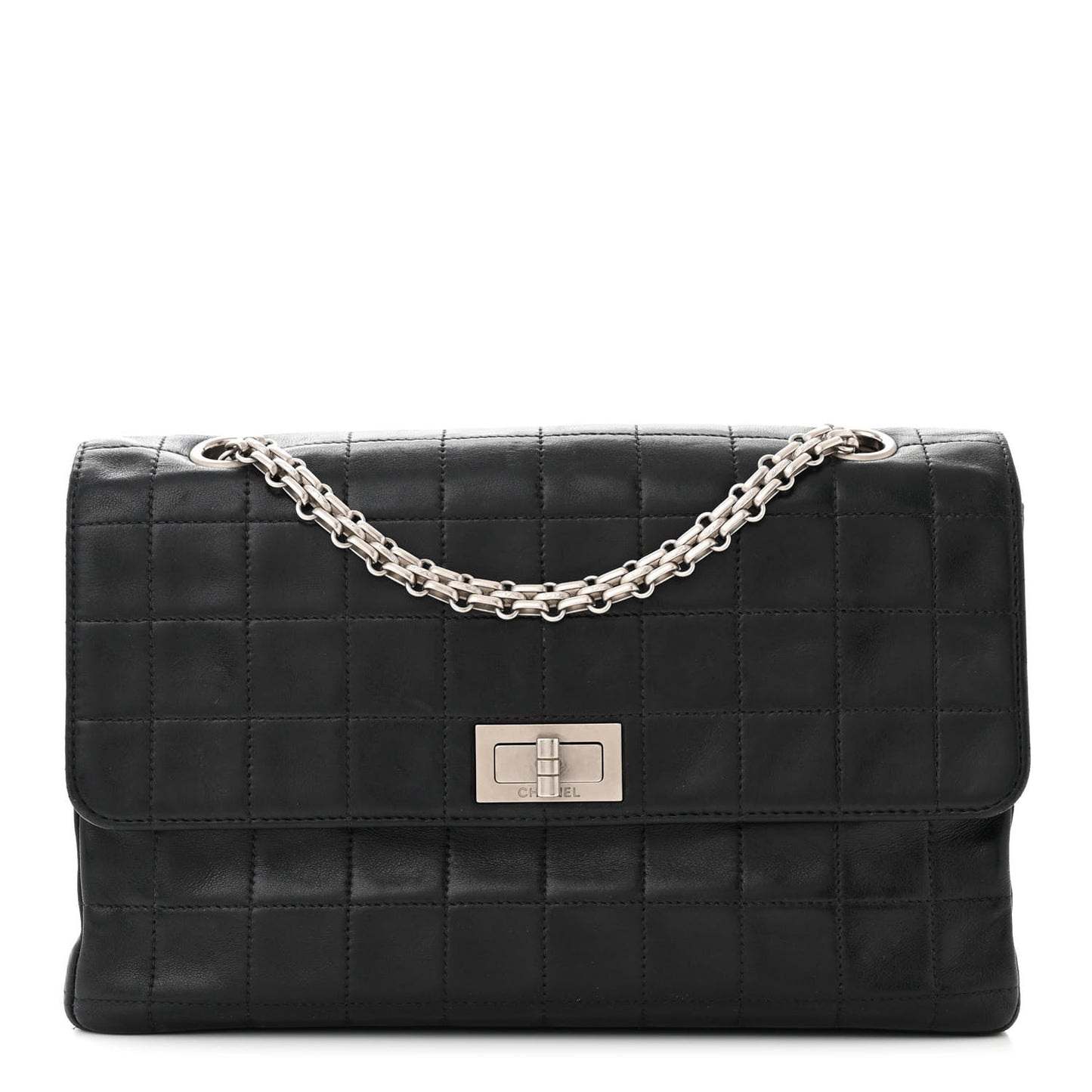 Lambskin Chocolate Bar Mademoiselle Flap Black