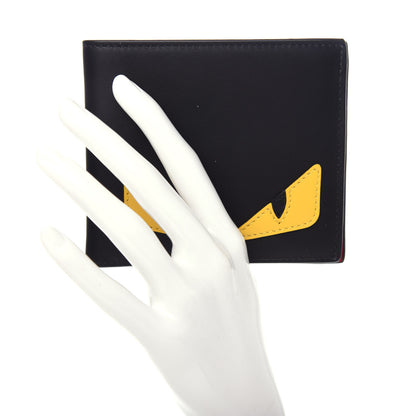 Fendi Vitello Century Monster Eyes Inlay Bi-Fold Wallet Black Giallo Rosso 2 of 9