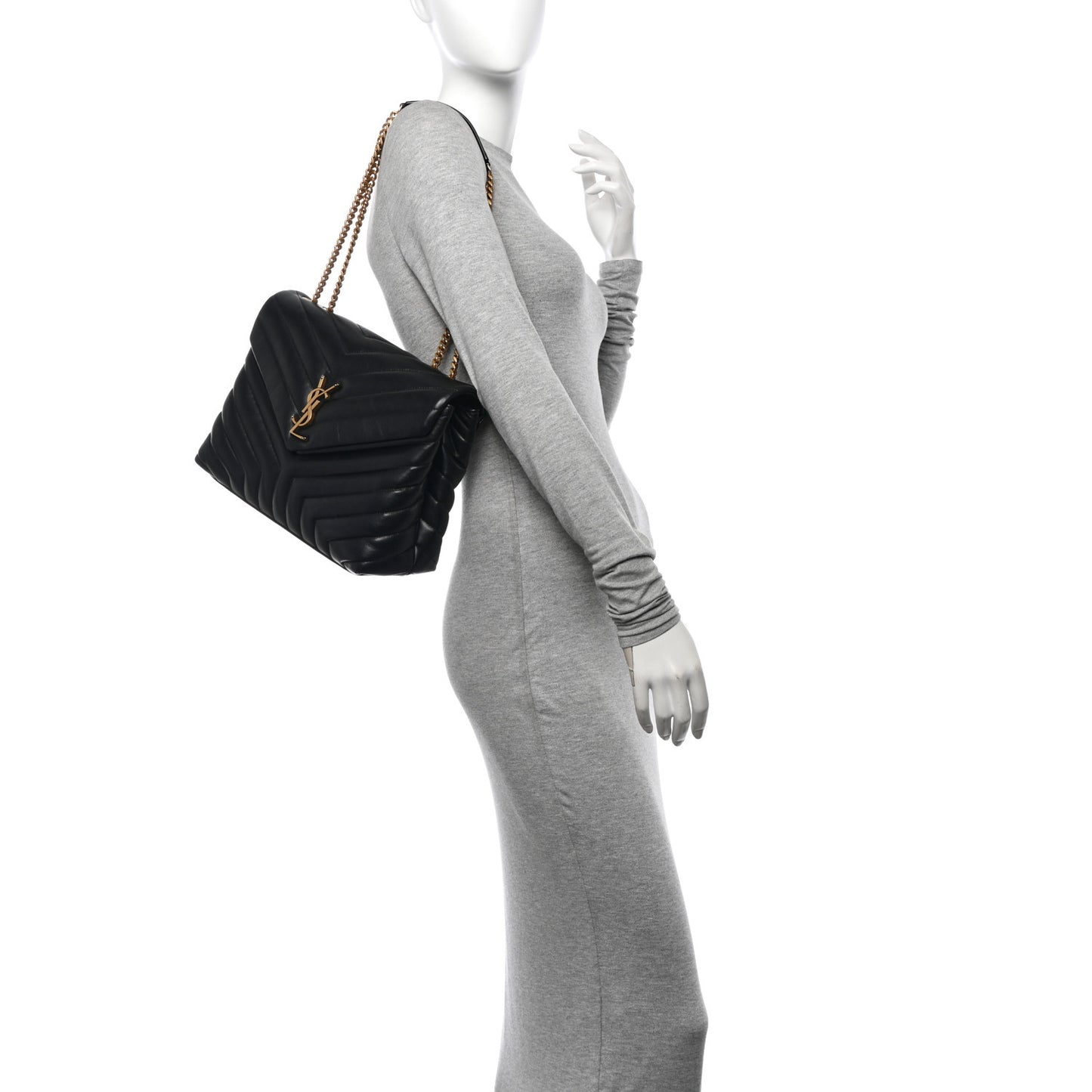 Calfskin Y Quilted Monogram Medium Loulou Chain Satchel Black