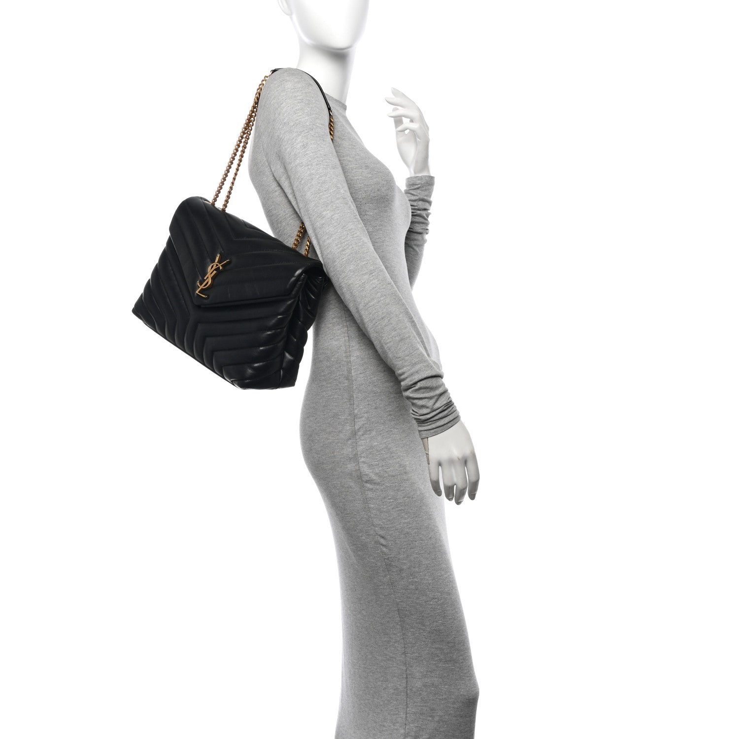 Saint Laurent Calfskin Y Quilted Monogram Medium Loulou Chain Satchel Black 2 of 11