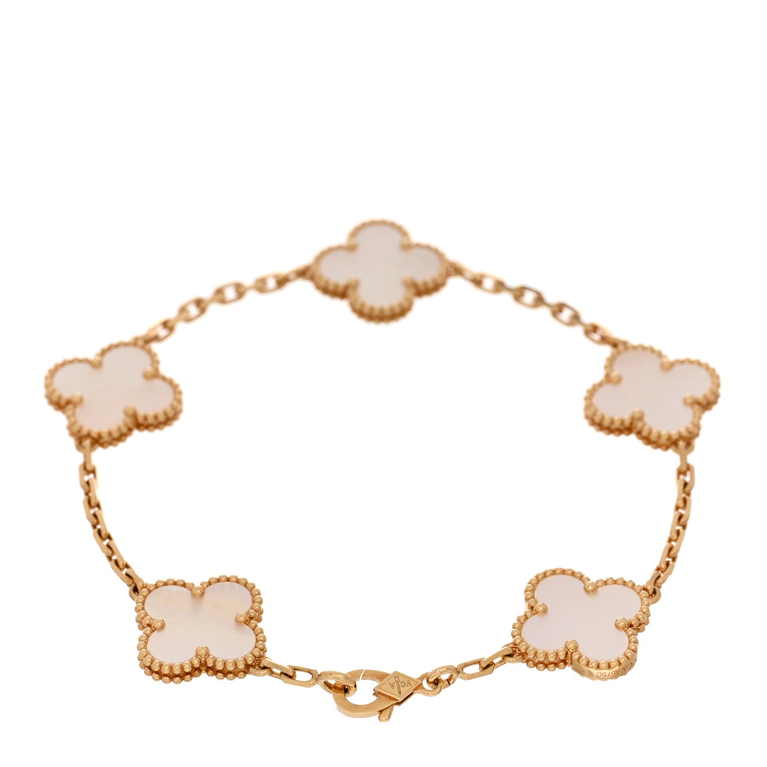 Van Cleef & Arpels 18K Yellow Gold Mother of Pearl 5 Motifs Vintage Alhambra Bracelet 2 of 5