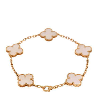Van Cleef & Arpels 18K Yellow Gold Mother of Pearl 5 Motifs Vintage Alhambra Bracelet 2 of 5