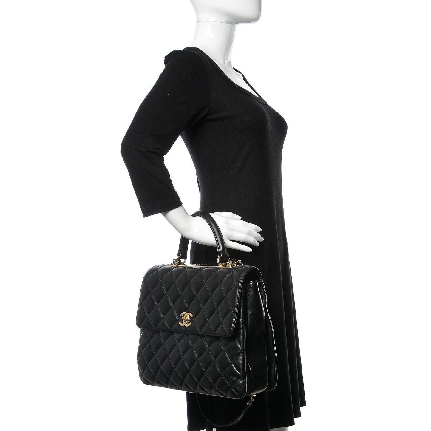 Lambskin Quilted Large Trendy CC Dual Handle Flap Bag Black