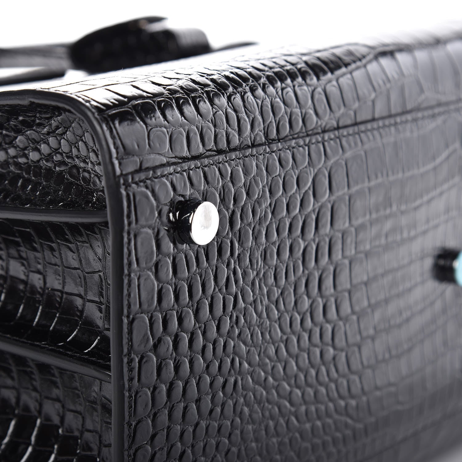 Saint Laurent Calfskin Crocodile Embossed Small Sac de Jour Black 10 of 10