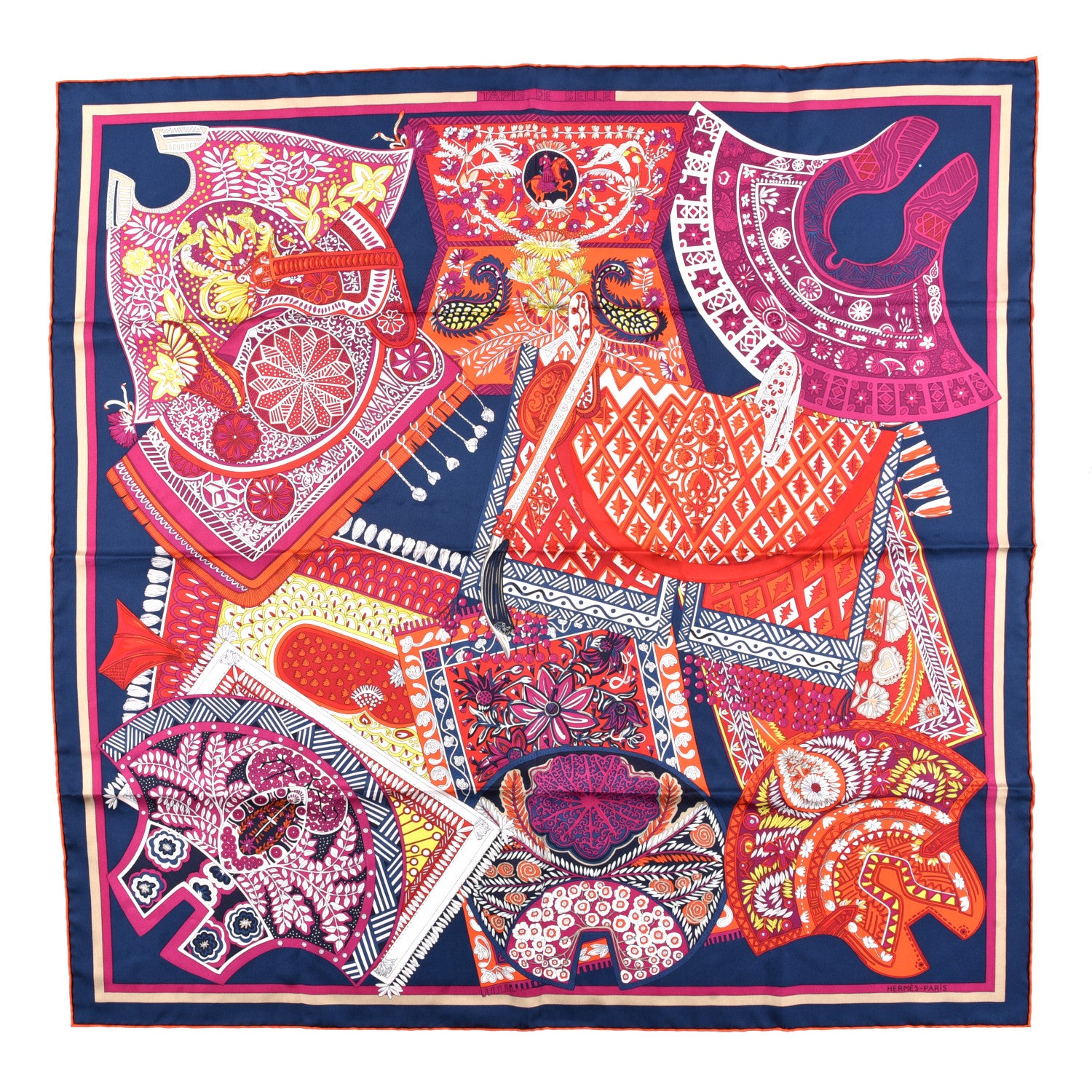 Hermes Silk Tapis De Selle Scarf 90 Marine Violet Rouge 1 of 5