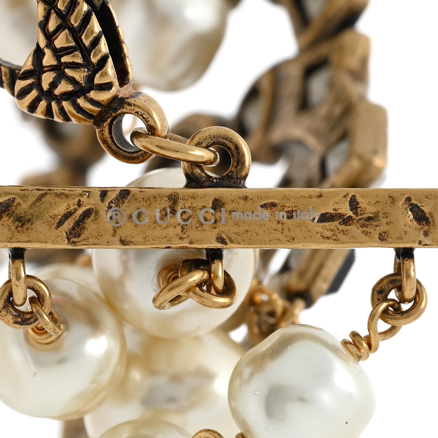 Metal Crystal Pearl Double G Bracelet Aged Gold Multicolor