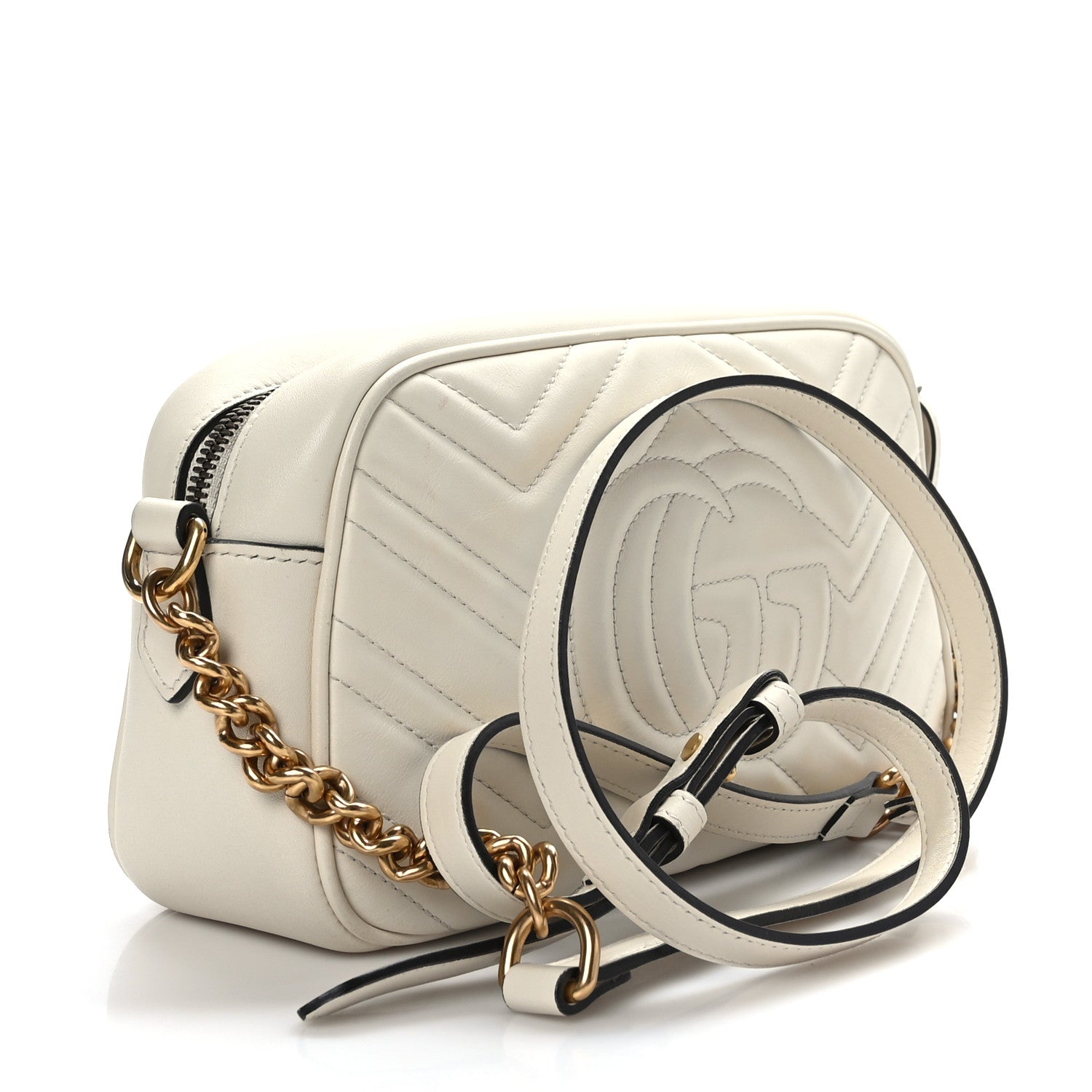 Gucci Calfskin Matelasse Small GG Marmont Chain Shoulder Bag White 4 of 11