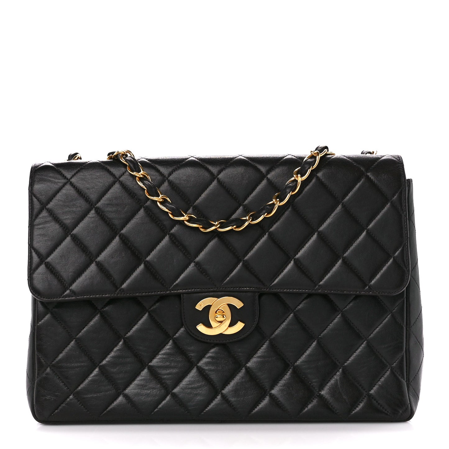 Lambskin Quilted Jumbo Single Flap Black