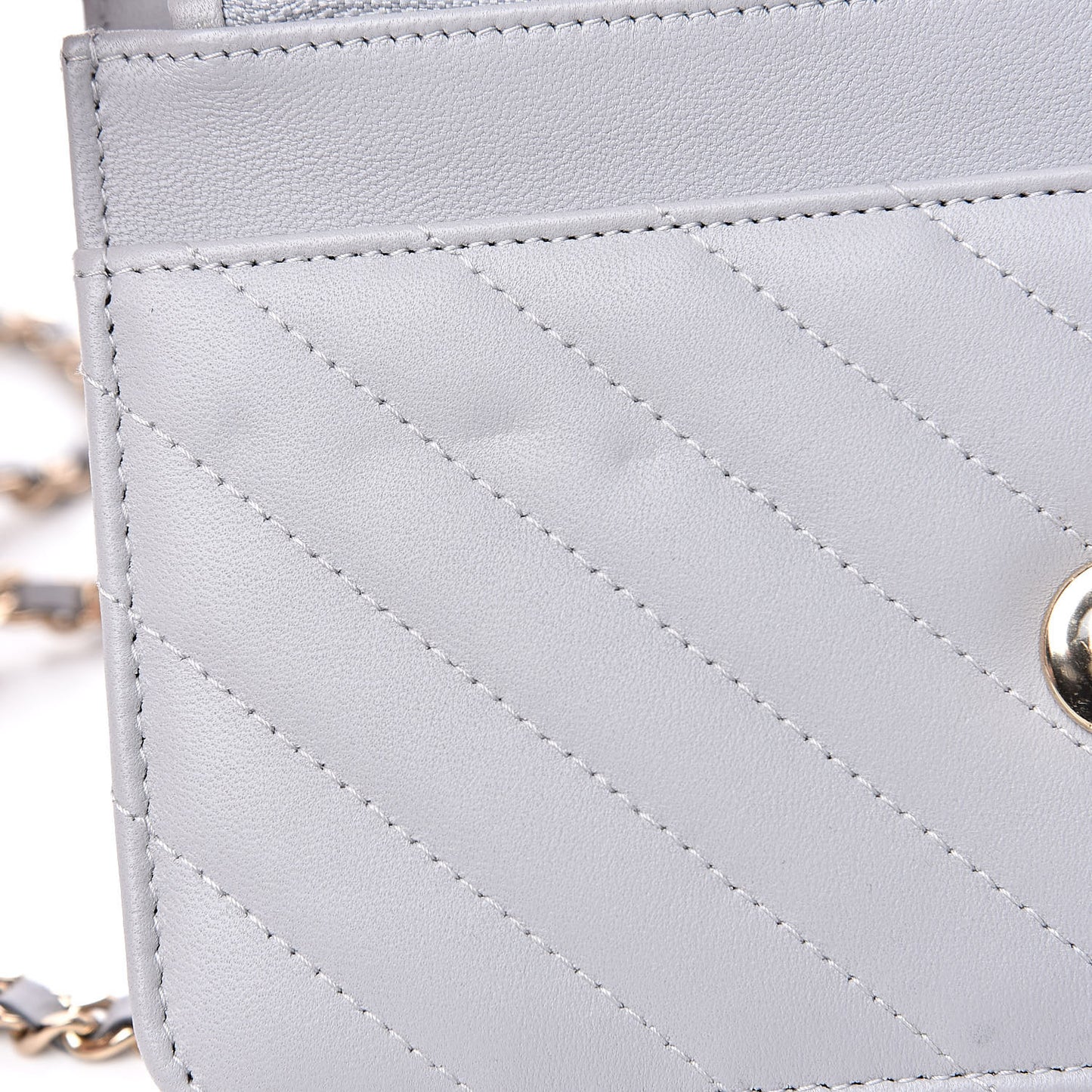 Lambskin Chevron Quilted Trendy CC Wallet On Chain WOC Grey