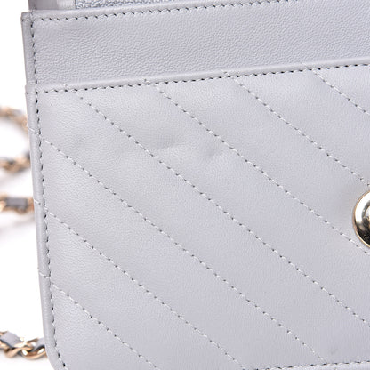 Chanel Lambskin Chevron Quilted Trendy CC Wallet On Chain WOC Grey 11 of 14