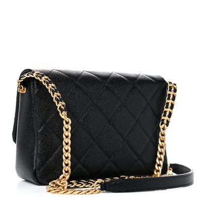 Chanel Shiny Caviar Quilted Small Chain Melody Flap Black 3 of 10