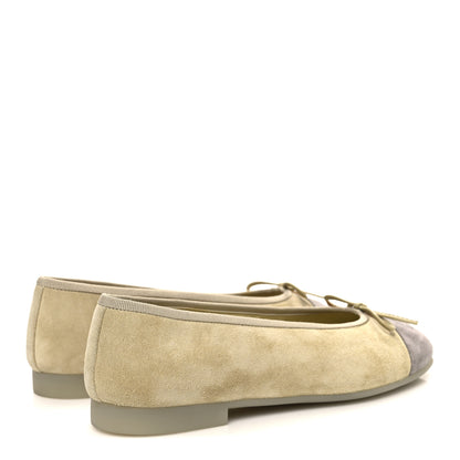 Chanel Suede Cap Toe CC Ballerina Flats 36.5 Light Yellow Gray 5 of 10