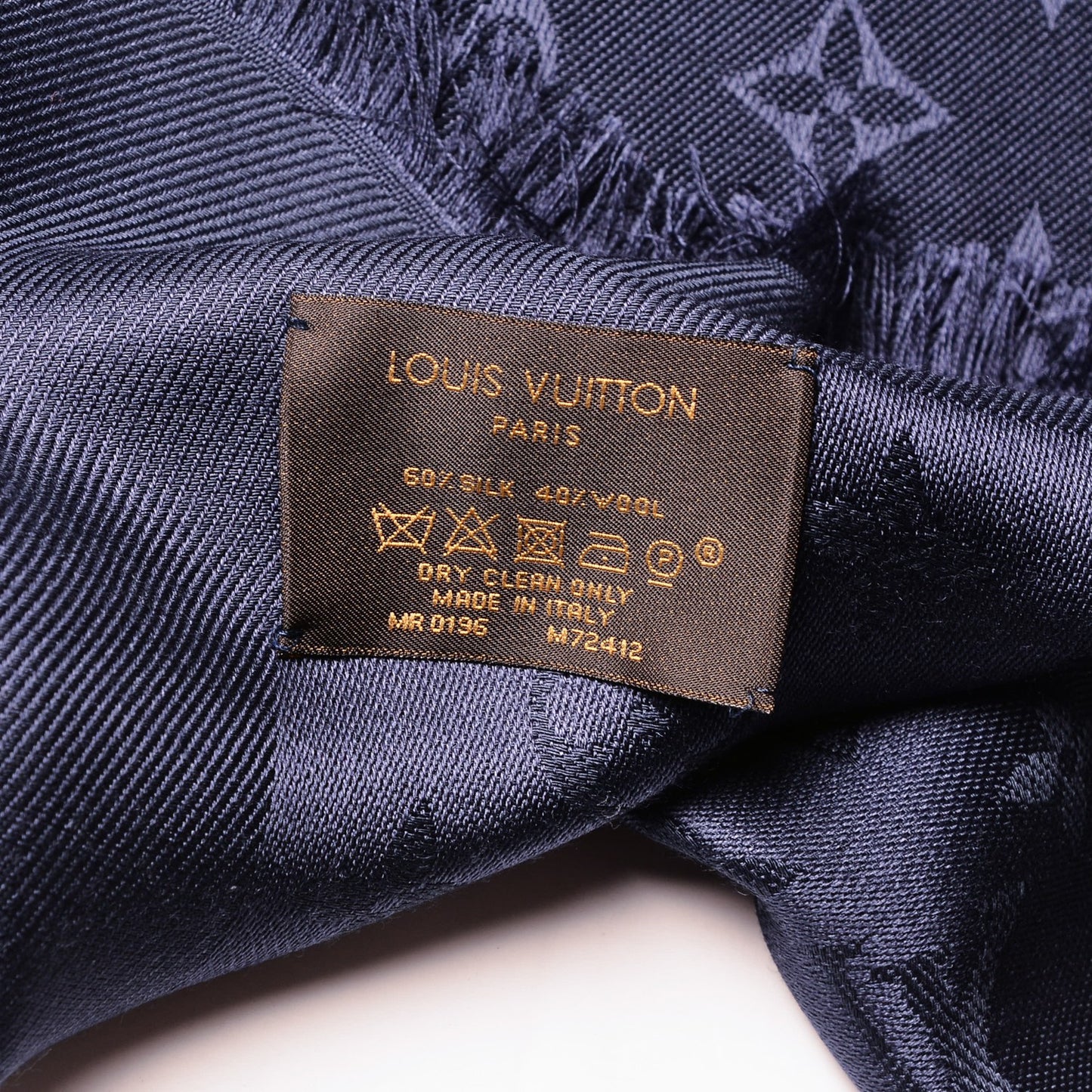 Silk Wool Monogram Shawl Night Blue