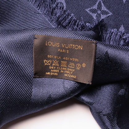 Louis Vuitton Silk Wool Monogram Shawl Night Blue 5 of 5