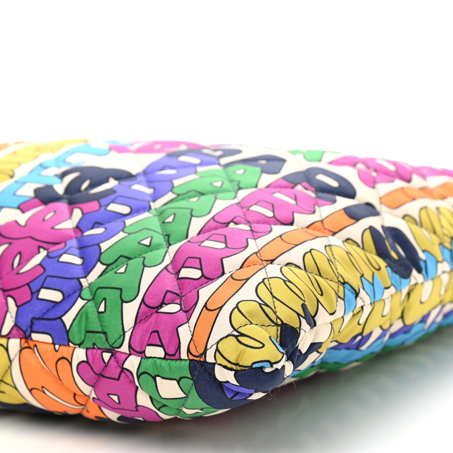 Printed Fabric Quilted Logo Large Shopping Tote Multicolor