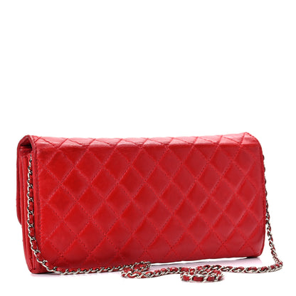 Chanel Lambskin Quilted East West Flap Clutch Red 2 of 16