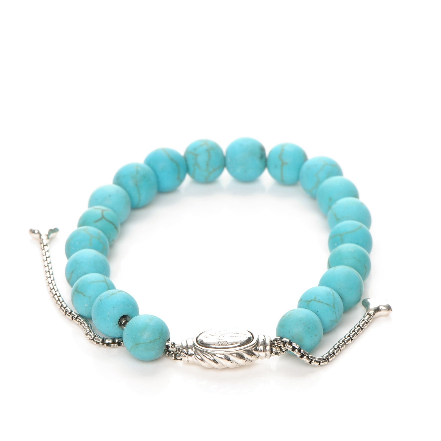 David Yurman Sterling Silver Turquoise 8mm Spiritual Beads Adjustable Bracelet 3 of 5