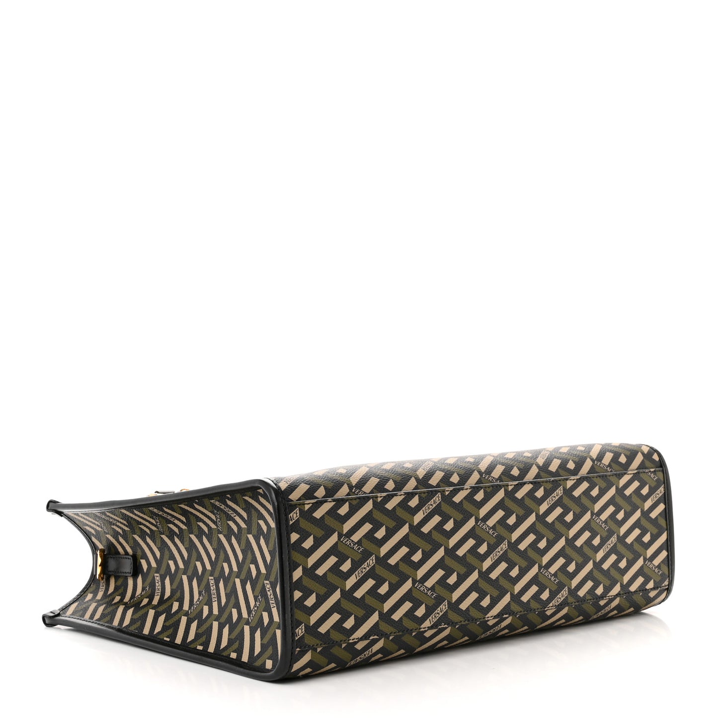 Coated Canvas Calfskin La Greca Signature Tote Bag Black Khaki