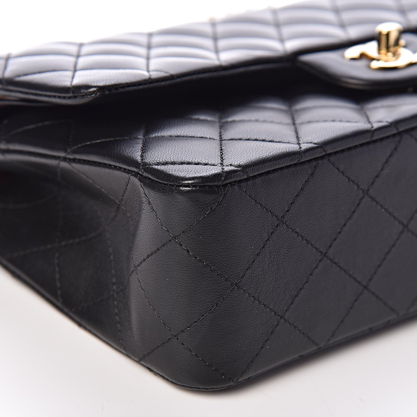 Lambskin Quilted Medium Double Flap Black