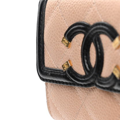 Chanel Caviar Quilted Filigree Flap Card Holder Beige Black 5 of 5