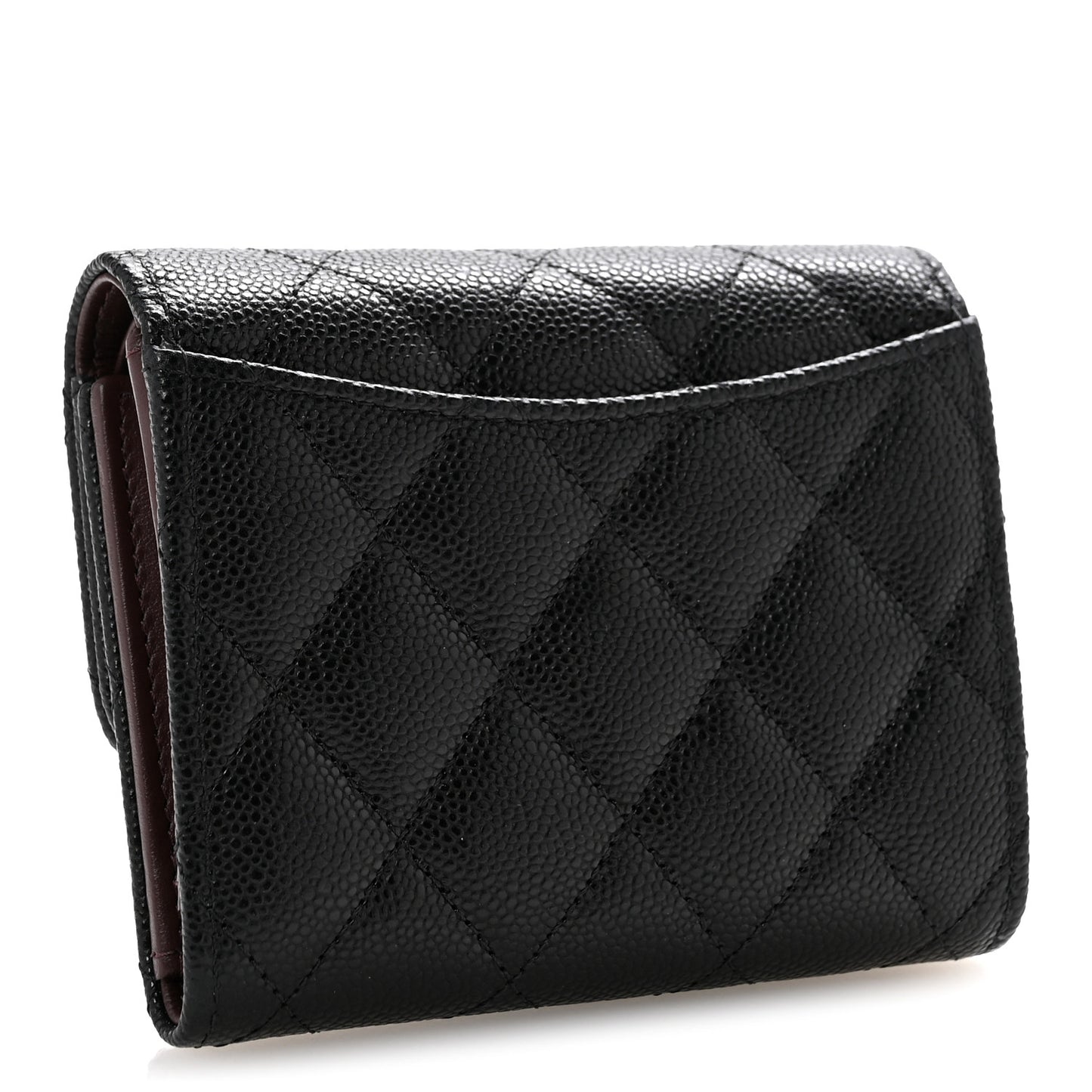 Caviar Quilted Compact Flap Wallet Black