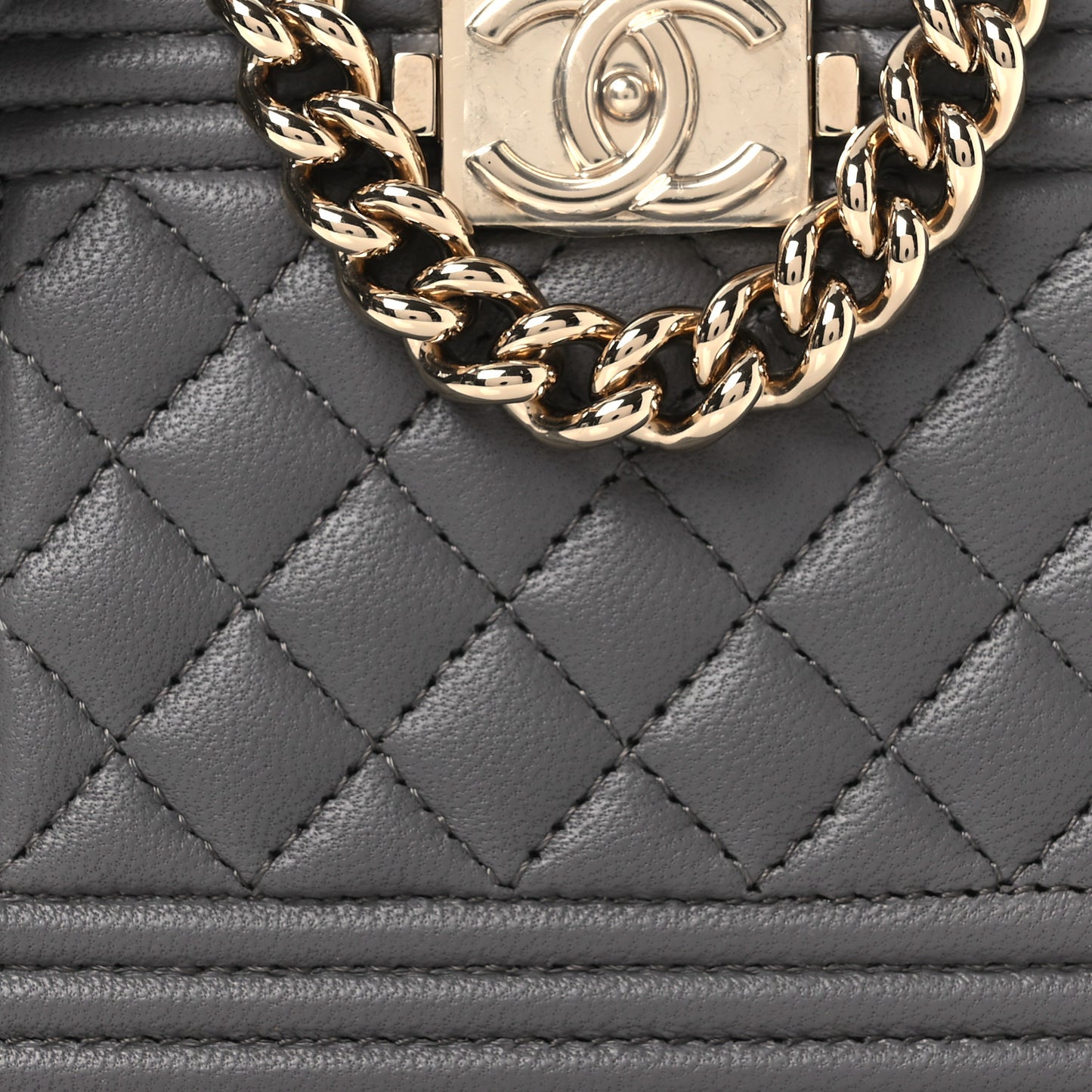 Lambskin Quilted Boy Minaudiere Dark Grey