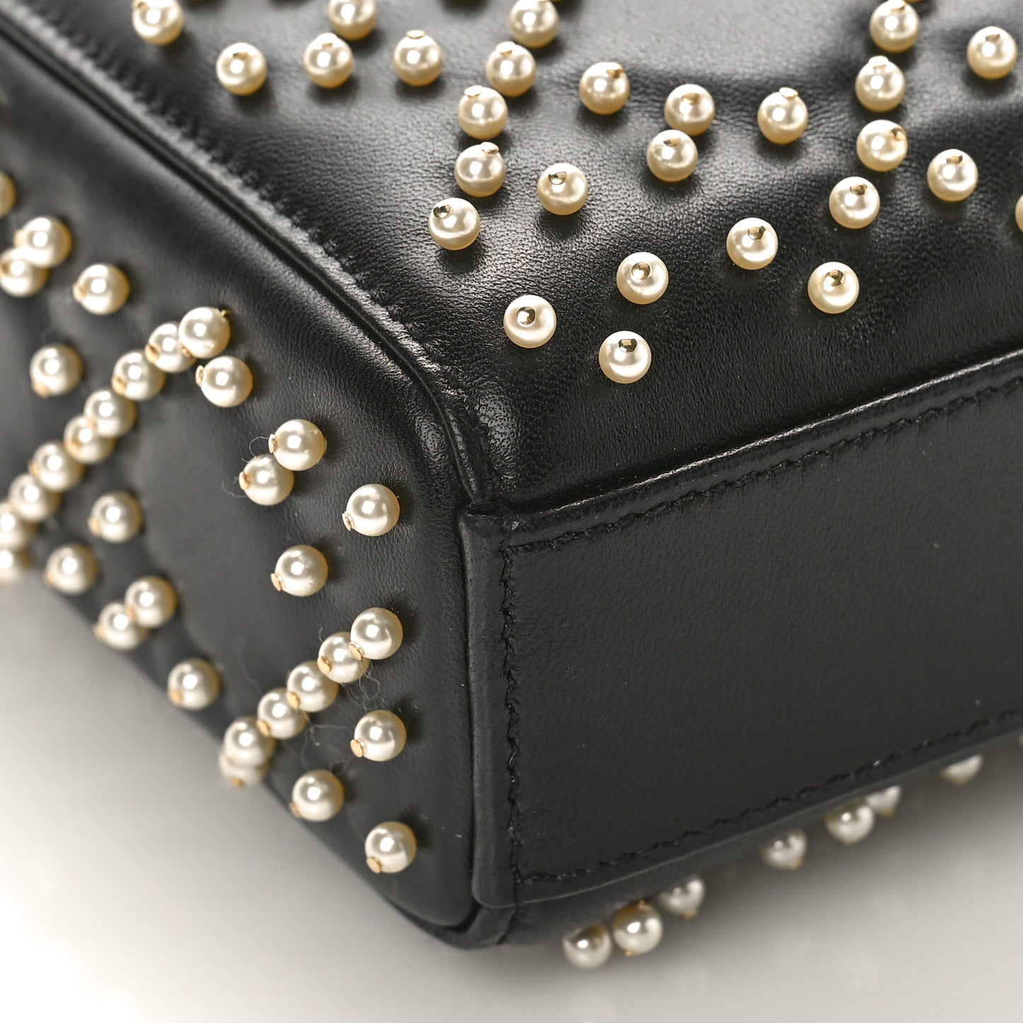 Lambskin Cannage Pearl Studded Small Lady D-Joy Black