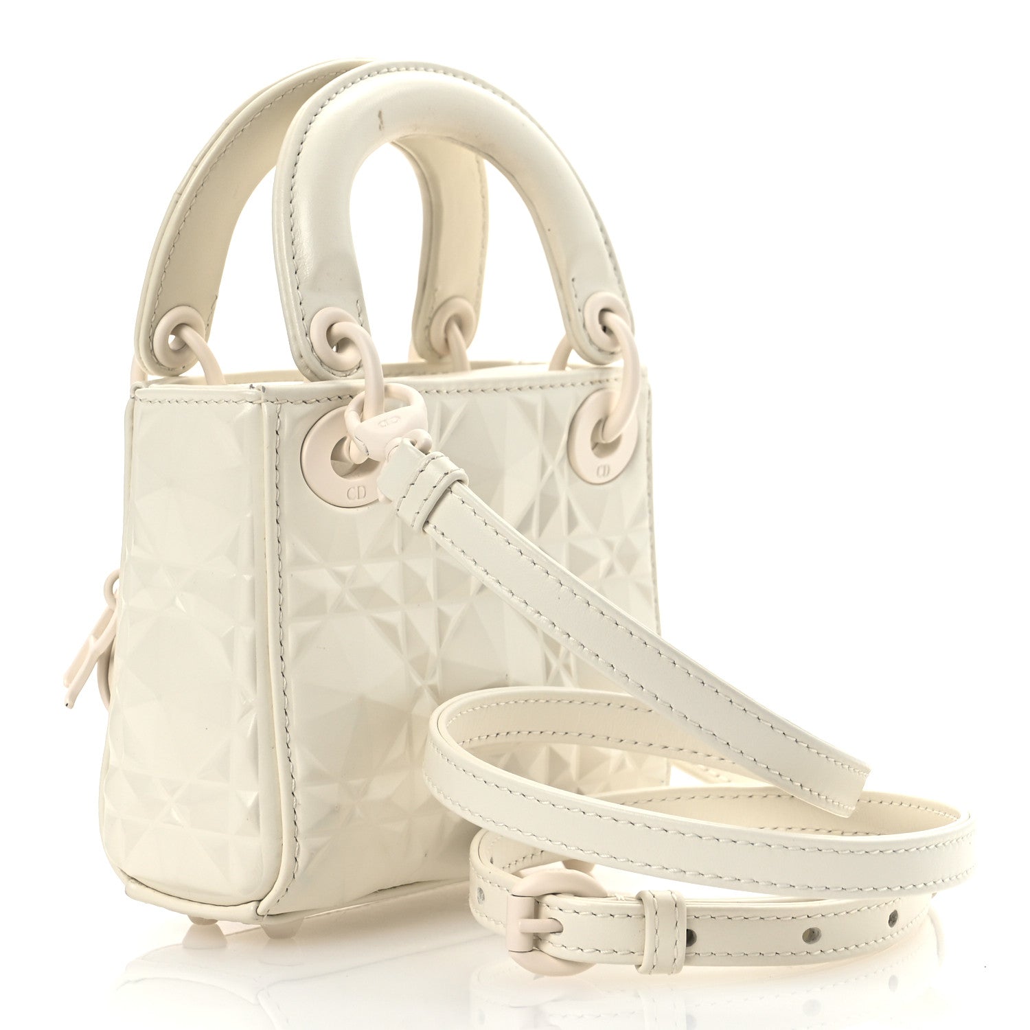 Christian Dior Calfskin Cannage Diamond Micro Lady Dior Latte 2 of 15