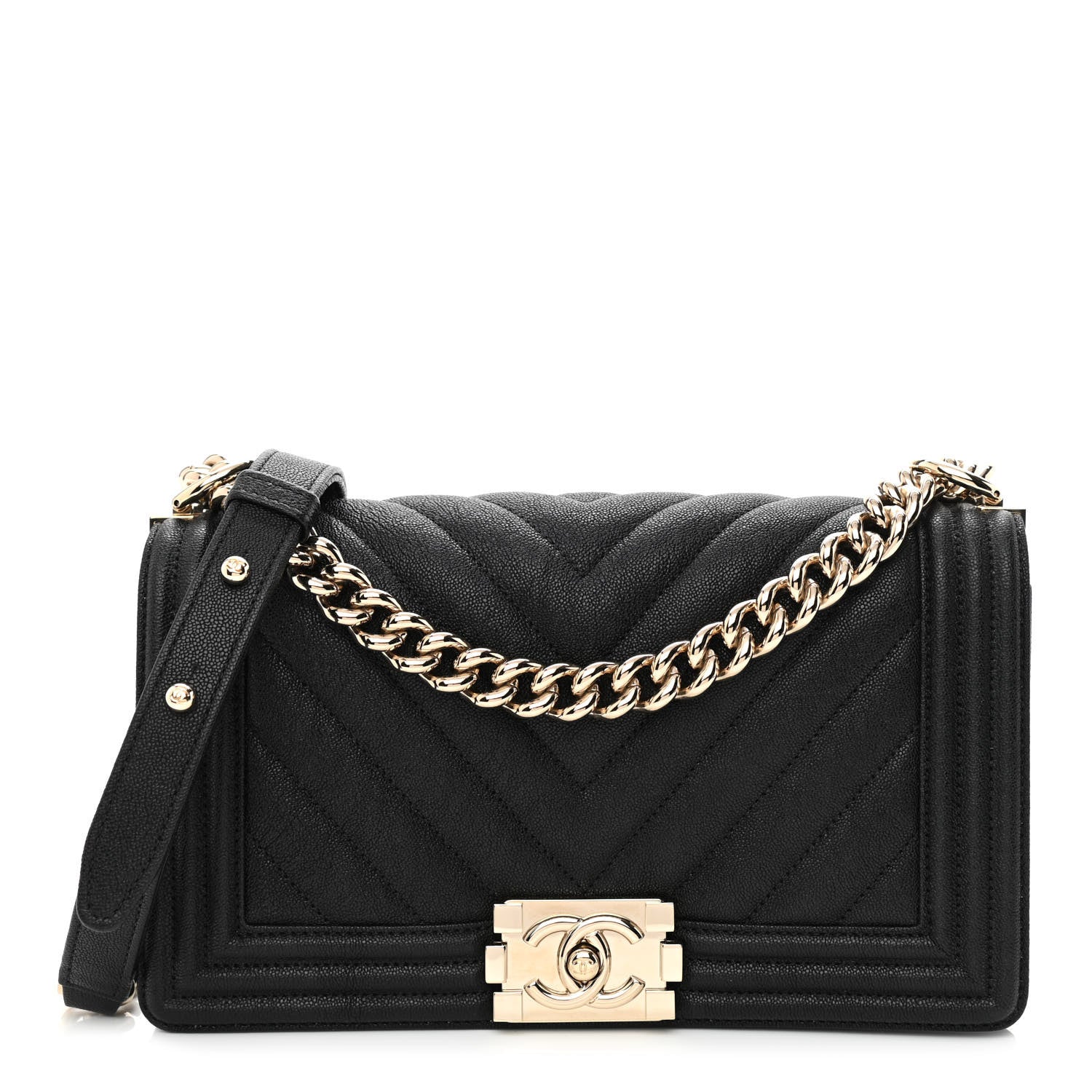 Chanel Caviar Chevron Quilted Medium Boy Flap Black 1 of 11