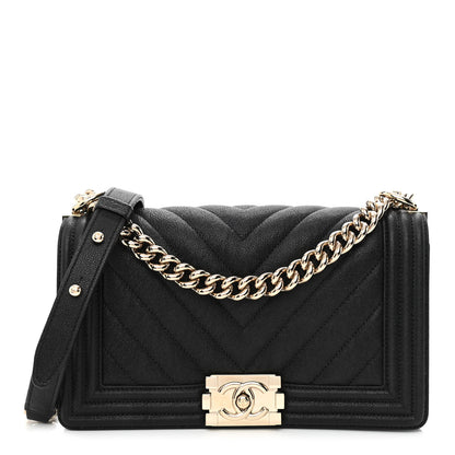 Chanel Caviar Chevron Quilted Medium Boy Flap Black 1 of 11