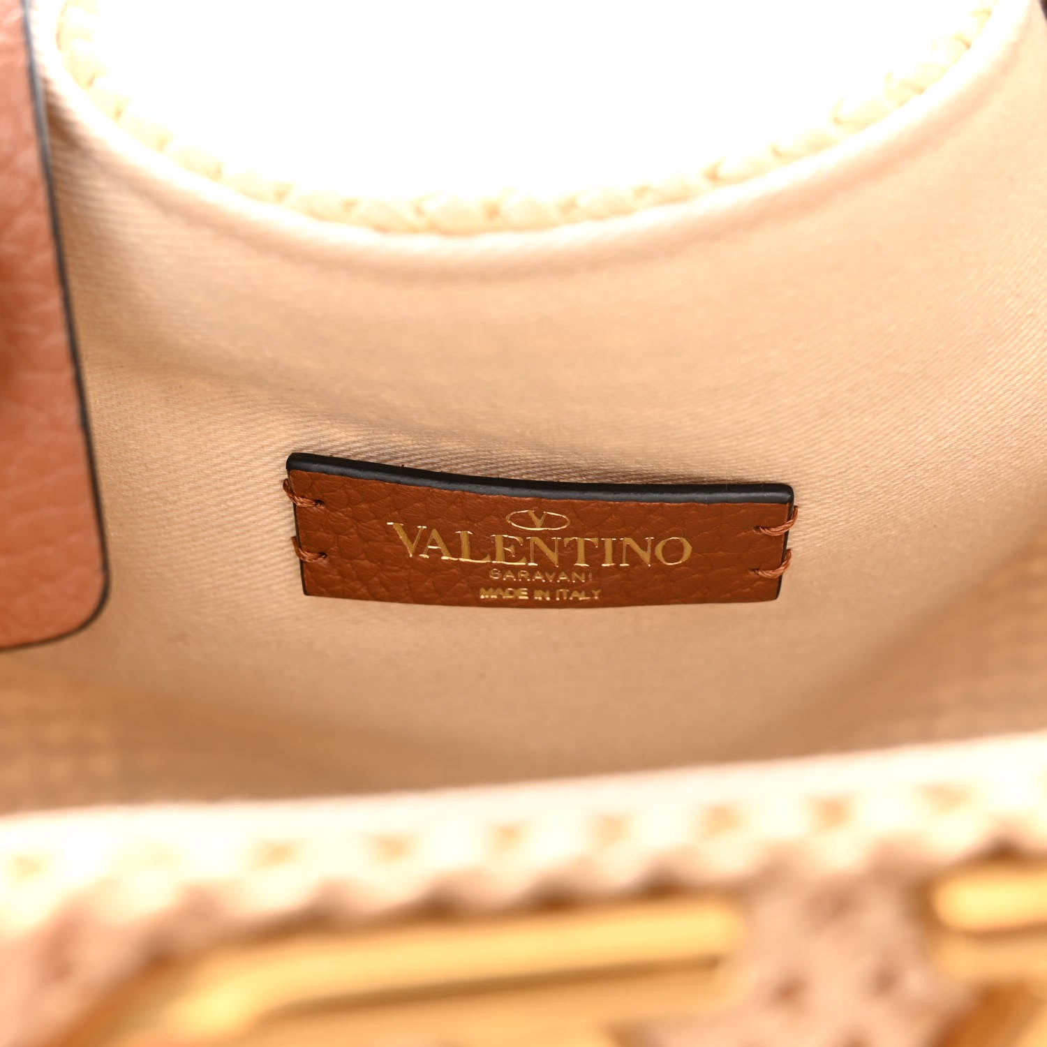 Valentino Garavani Raffia Grained Calfskin Small Rockstud Vlogo Tote Naturale 6 of 11