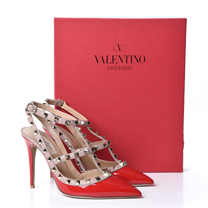Valentino Garavani Patent Rockstud Ankle Strap 100mm Pumps 37 Rosso Valentino Poudre 9 of 9
