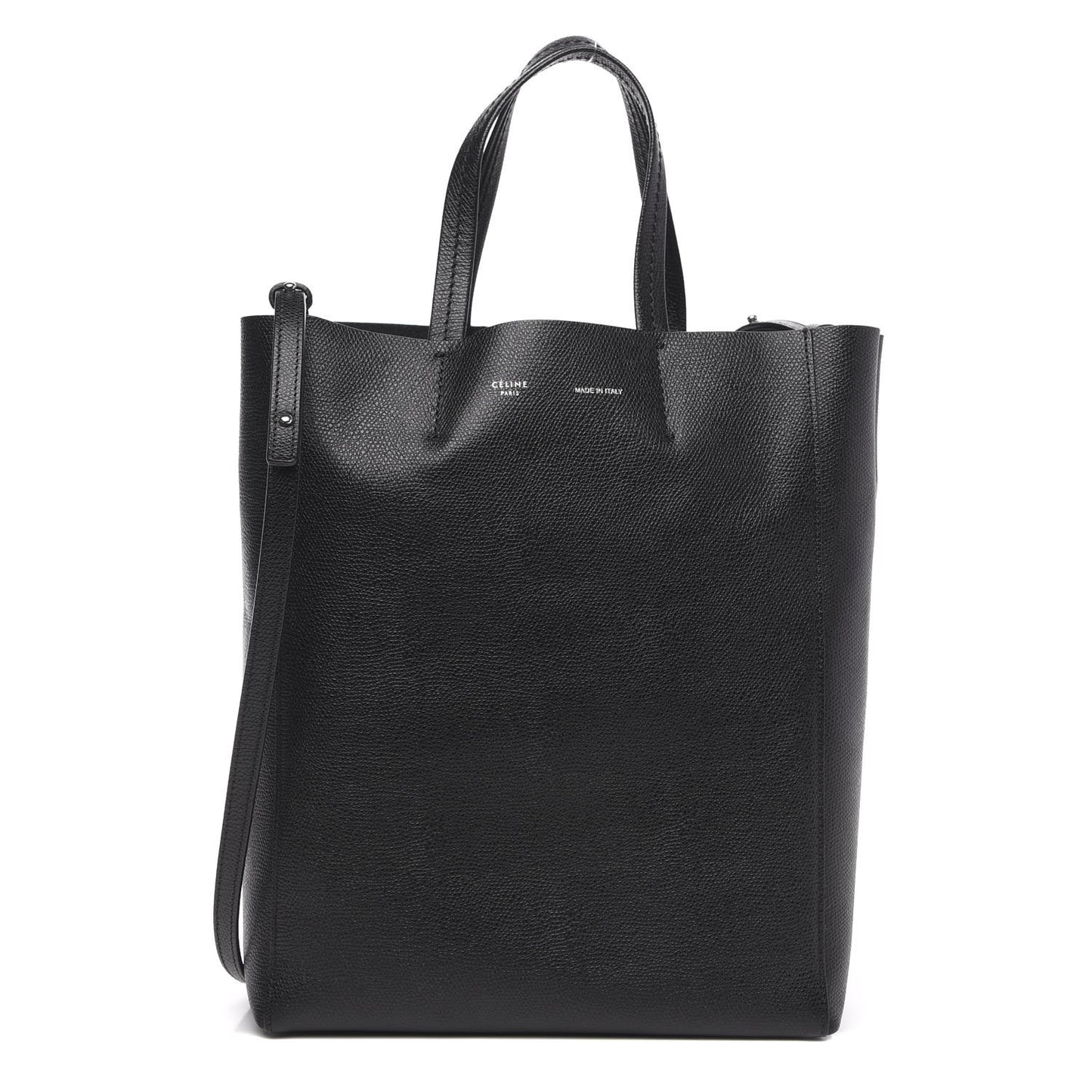 Grained Calfskin Small Vertical Cabas Black