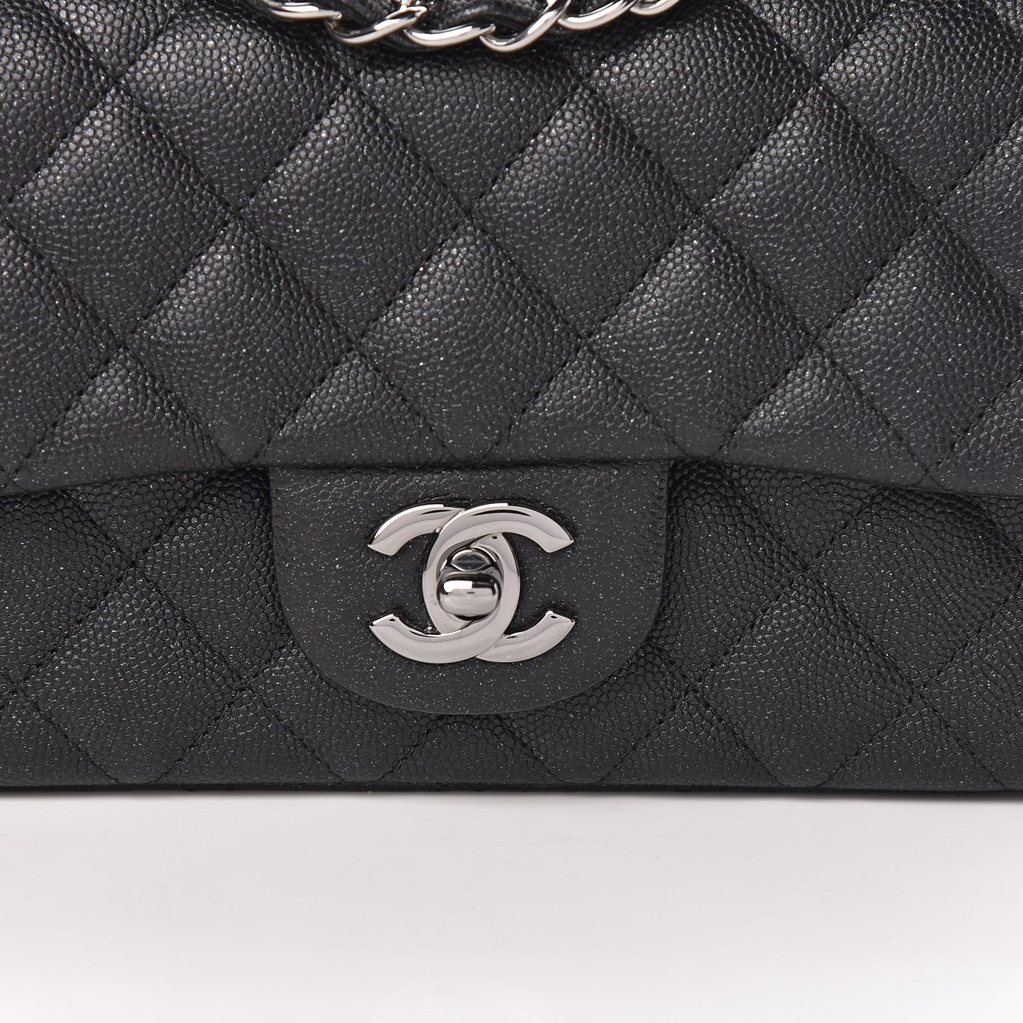 Iridescent Caviar Quilted Mini Rectangular Flap Black