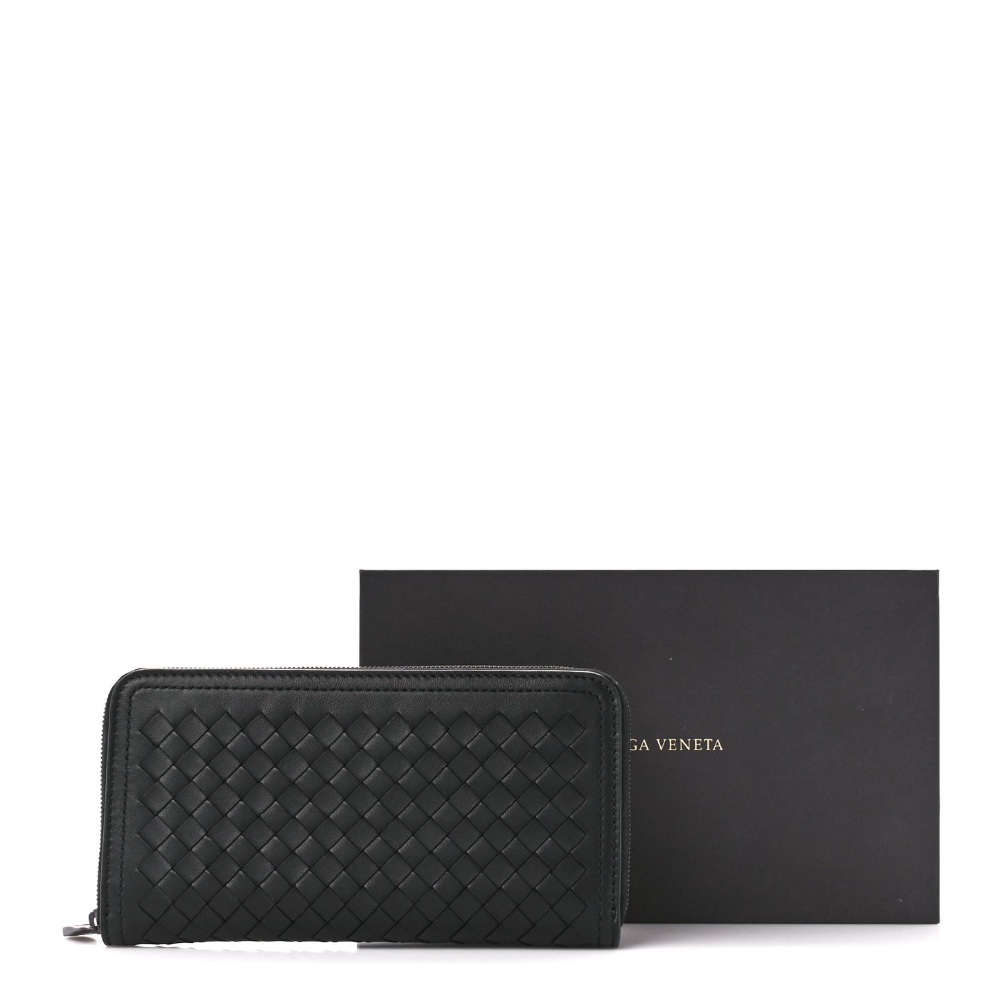 Nappa Intrecciato Zip Around Wallet Black