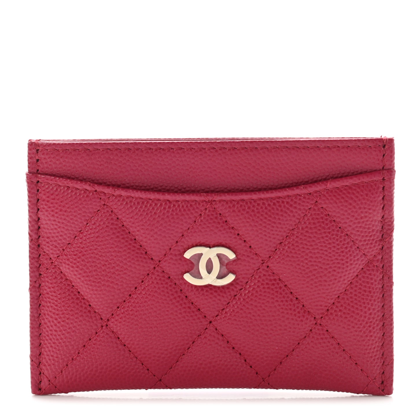 Caviar Quilted Card Holder Dark Pink