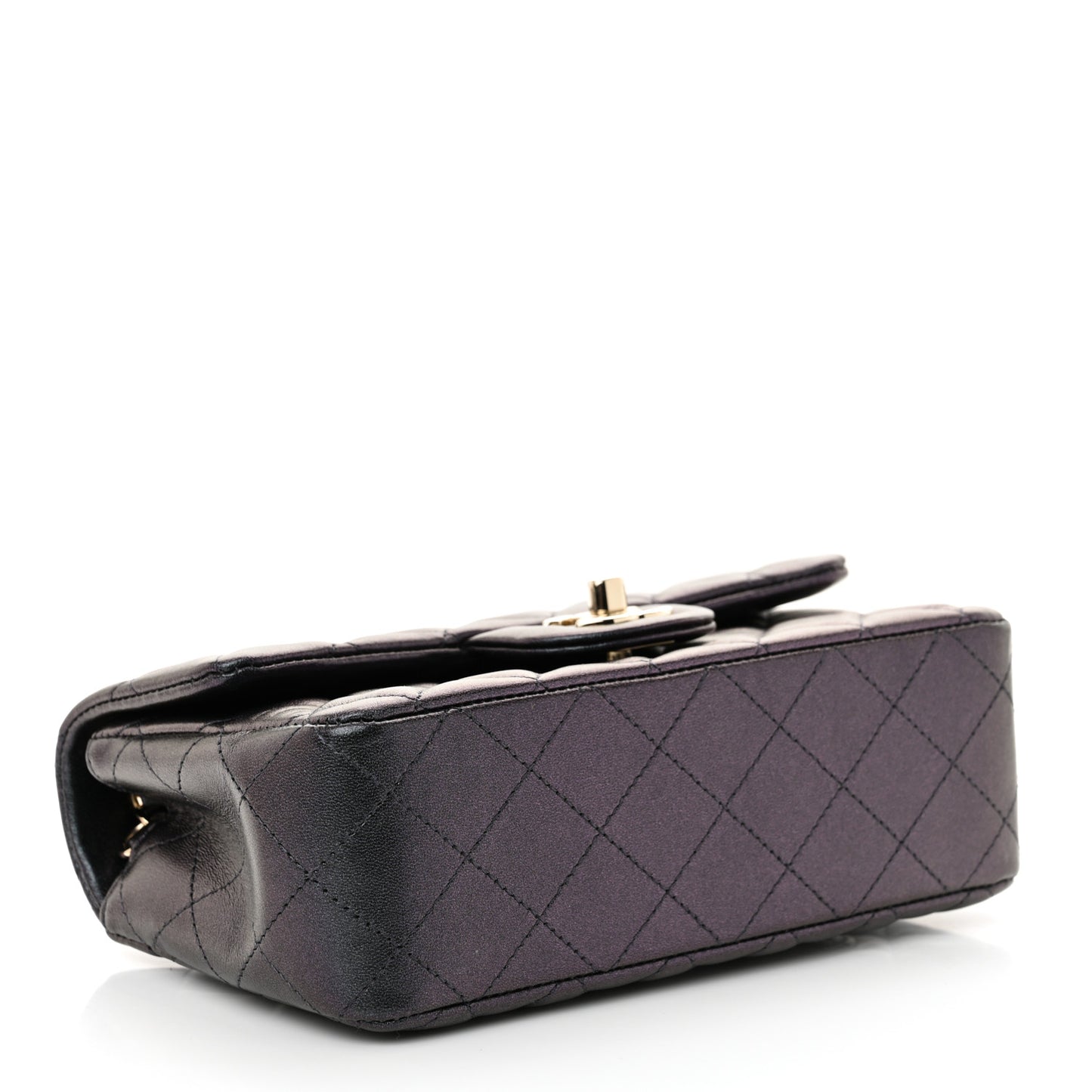 Iridescent Lambskin Quilted Mini Rectangular Flap Black